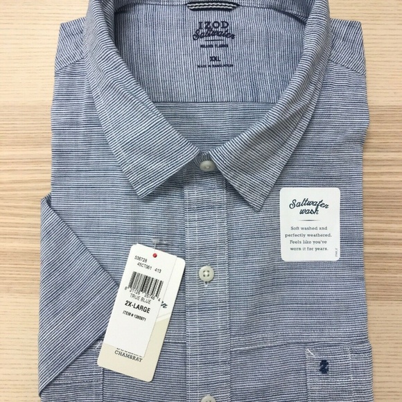 IZOD Men's Saltwater Relaxed Shirt XXL True Blue - Picture 6 of 6